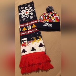 Vintage & Like-New Miller Lite Festive Scarf and Beanie Set